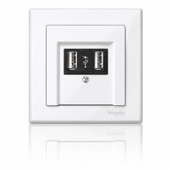 Schneider Electric Merten dubbele USB wandlader compleet – wit