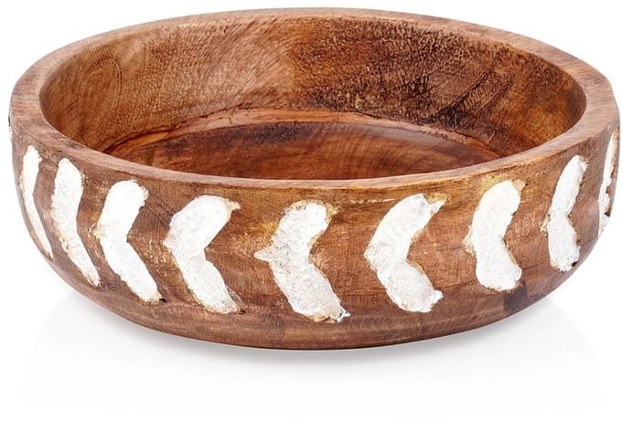 Vilde - Houten Kom - 20 cm - 850 ml - Handgesneden Witte Patroon