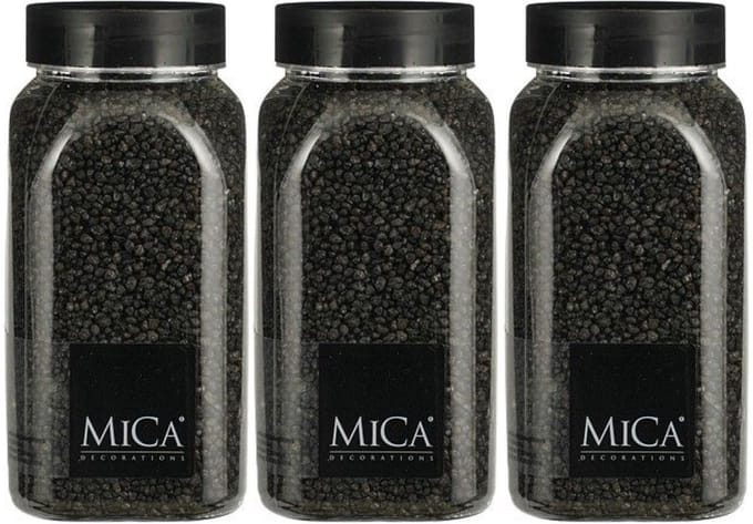 Mica Decorations decoratie stenen/granulaat - 3x - 650ml - antraciet - hobby steentjes