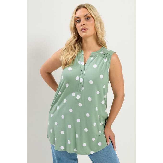 Yours Groene Mouwloze Swingblouse Met Stippen Size 62-64