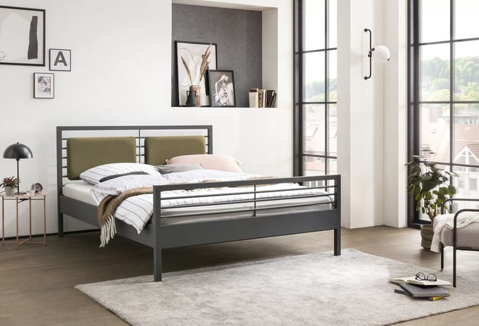 Bed Box Wonen - Manhattan Avelina metalen bed - Antraciet - 160x200
