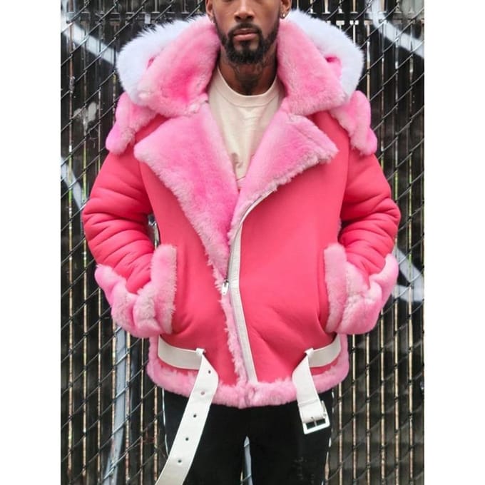 Verdikte Heren Pu Bont Eendelig Jas Met Capuchon Herenjas Winter 3XL pink