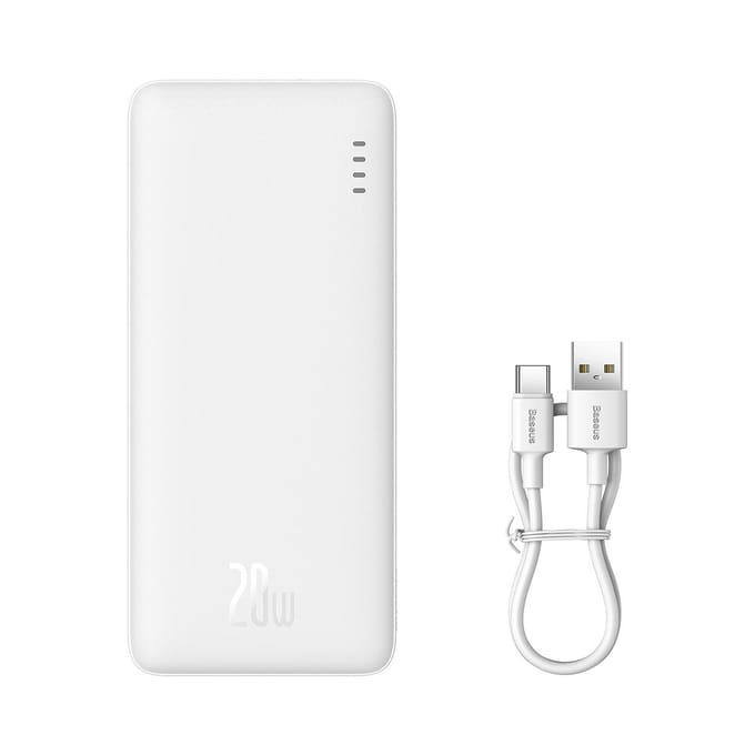 Externe Batterij Baseus Airpow, 10000mAh, 20W, QC + PD, 1 x USB-A - 1 x USB-C, Wit