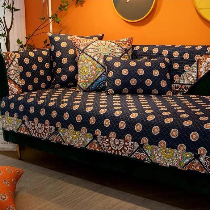 Bohemian Grid Patchwork Patroon Sofa Kussen Puur Katoenen Sofa Hoes Kussensloop Anti Slip Stofdicht Woonkamer Sofa Handdoek 90x70cm 1pcs
