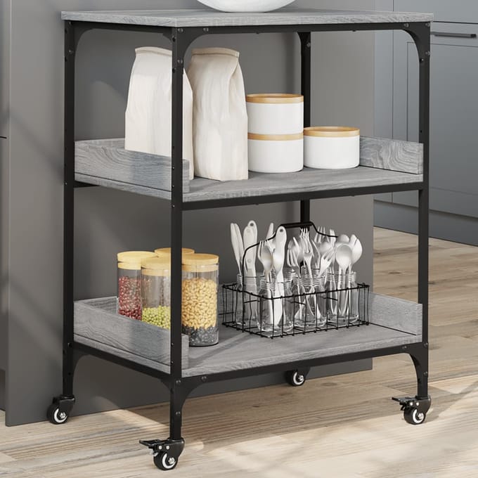 vidaXL - Keukentrolley - 60x41x80,5 - cm - bewerkt - hout - grijs - sonoma - eiken