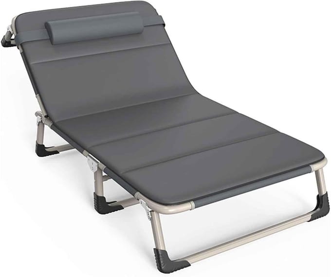 Opvouwbaar campingbed - Lounge stoel - Ontspannen buiten - Verstelbare rugleuning - 71x188 cm - Grijs