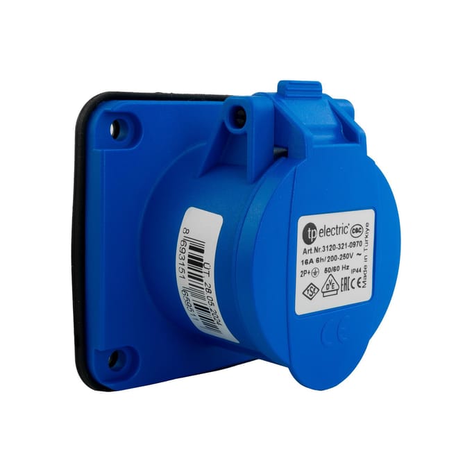 Prise Murale de Puissance Droite Cee 3P 16A 230V Ip44 70X70Mm Industrielle