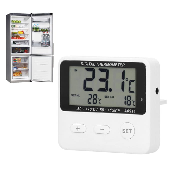 Koelkast Alarm Thermometer Binnen Buiten Universele Temperatuurmeting met Sonde gray