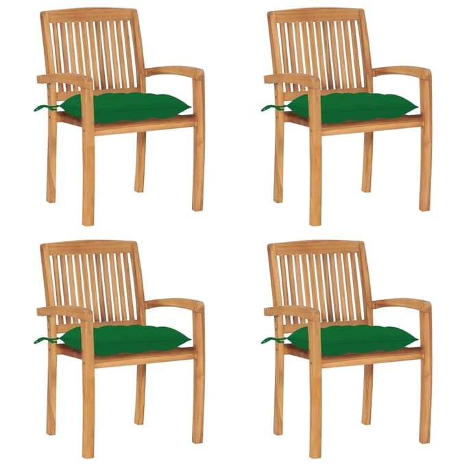 vidaXL - Tuinstoelen - stapelbaar - 4 - st - met - kussens - massief - teakhout