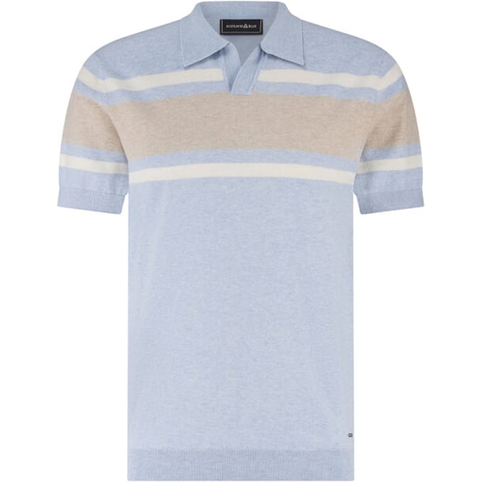 Lichtblauwe polo Scotland Blue Avan knitted v-hals