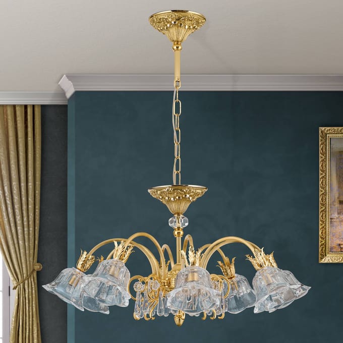 ORION Hanglamp La Boheme, goud, 8-lamps, kristalglas