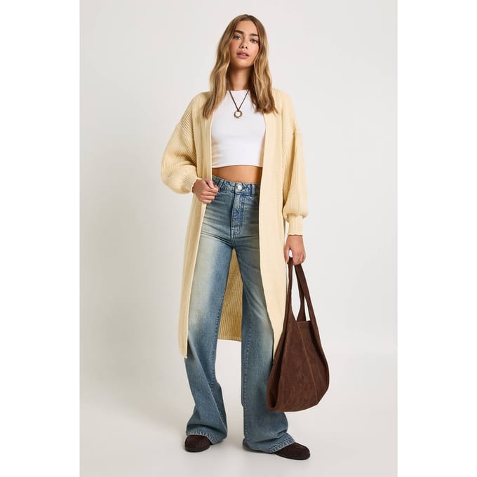 boohoo Dames Oversized Balloon Sleeve Cardigan | Steen | Maat: Small/Medium
