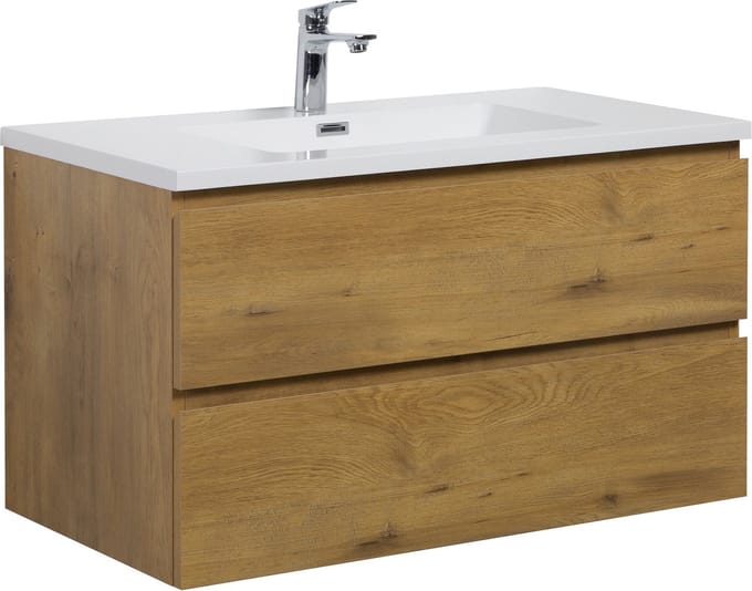 Badplaats Badkamermeubel Set Angela 90 cm – Eiken – Badmeubel met Wastafel