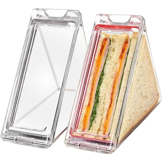 Sandwichcontainer Gemakkelijk schoon te maken Draagbaar Herbruikbaar Transparant Driehoekig Ontbijt Sandwichdoos 2Pcs transparant
