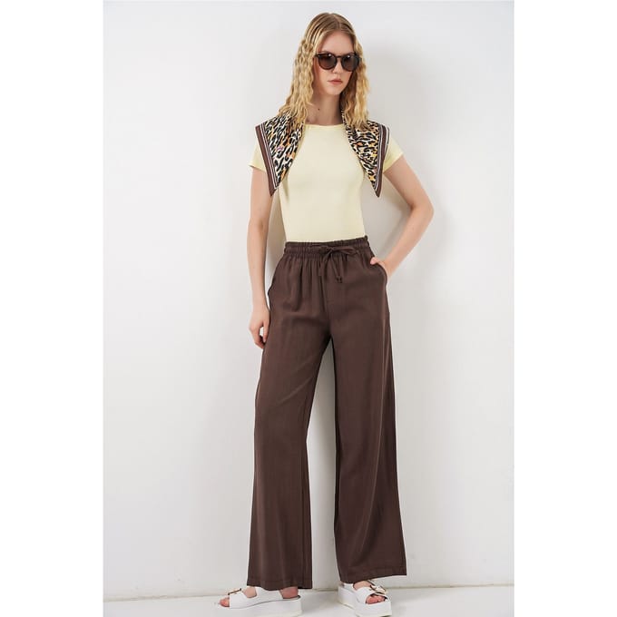 Hoge taille wijde broek met zakken
