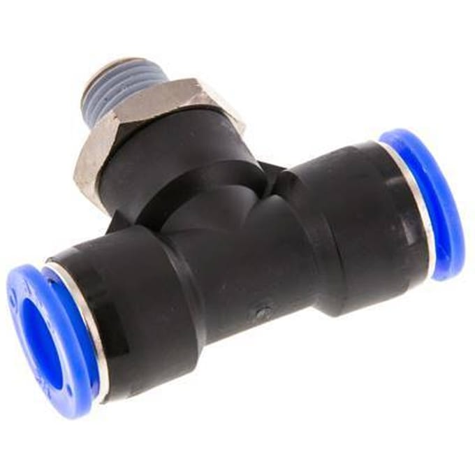 1/2'' x 1/4'' NPT inline T-stuk Messing/PBT Insteekfitting Buitendraad Draaibaar NBR