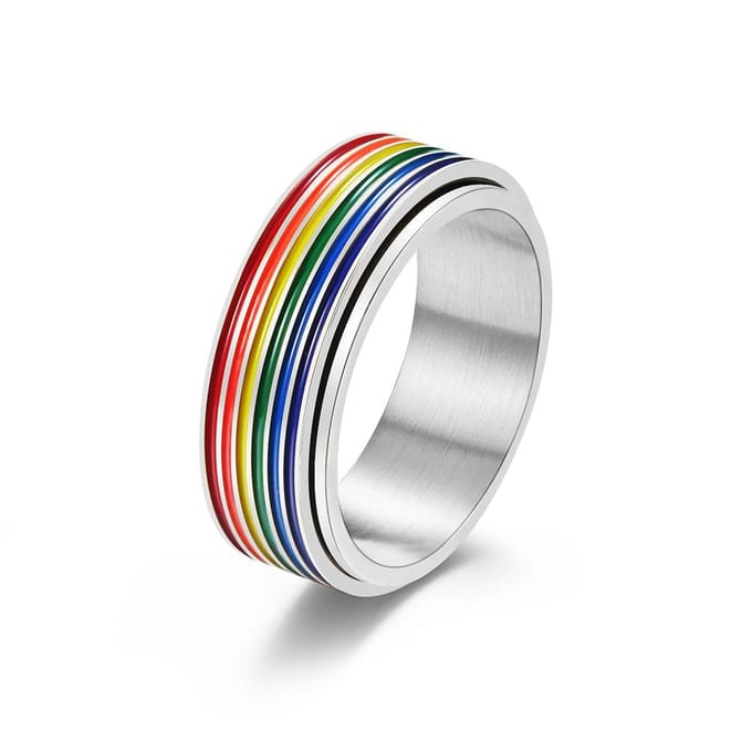 Roterende Regenboogring van Roestvrij Staal Niche Decompressie Koppel Pairing Ring 12# white