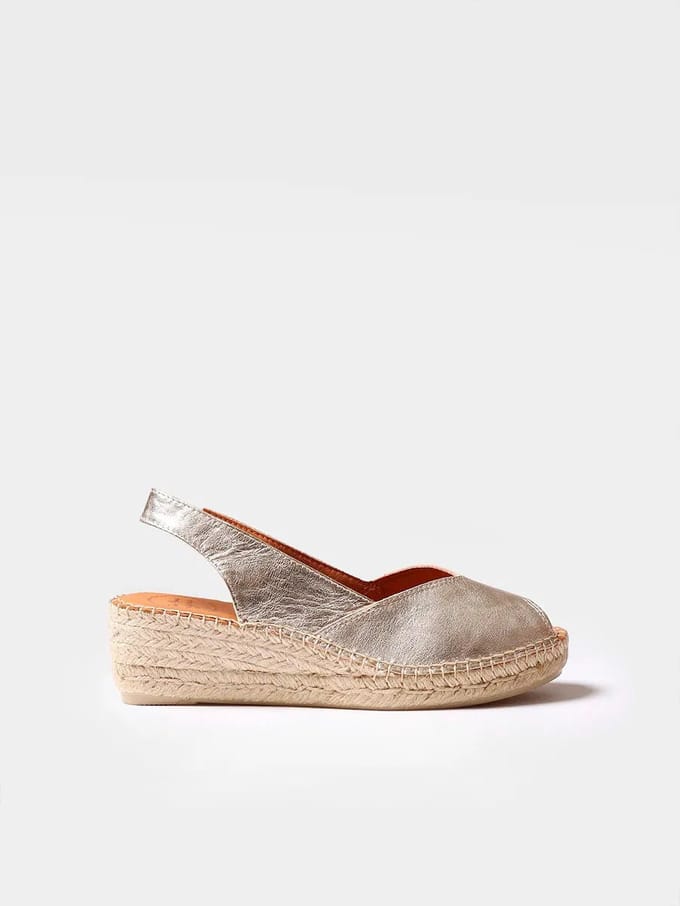 Dames leren espadrille met open neus en sleehak | BERNIA-P