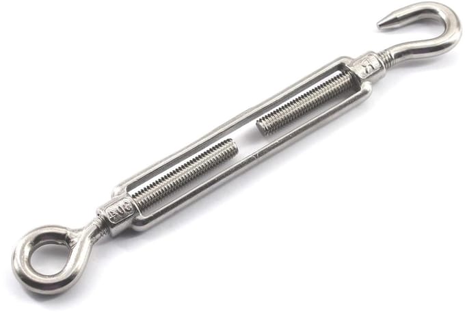 RVS Turnbuckle met Haak en Oog voor Touwspanning, M10, Verstelbare Spanning voor Tuin en Constructie