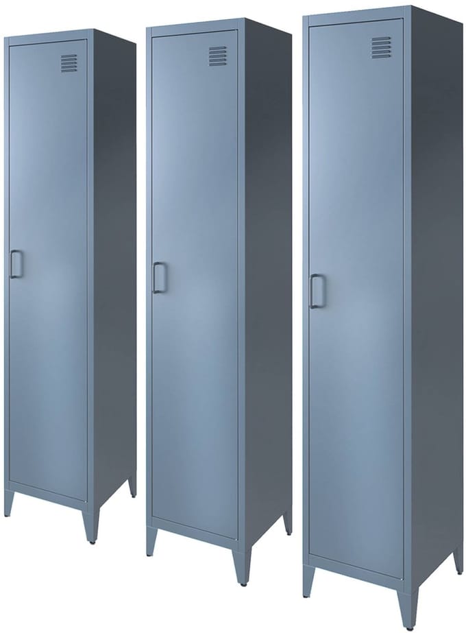 sweeek - Set van 3 industriële metalen kasten 4 vakken 1 deur 38cm - soho