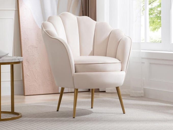 Vente-unique Schelpvormige fauteuil van beige velours LALEA