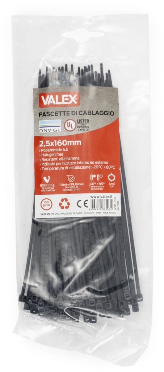 Zwarte kabelbinders / Tie wraps 2,5x160mm 100 stuks