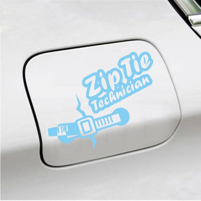 Bumpersticker - Zip Tie Technician - 11,2 X 14,8 - Licht Blauw