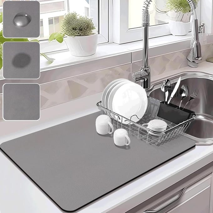 Drying Mat for Kitchen Countertops, Coffee Mat Hide Stain Rubber Backing Absorbent Dish Drying Mat, Super Absorbent - ShopVlot