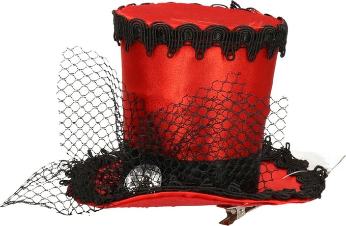 Guirca Carnaval verkleed mini hoedje voor diverse thema's - rood - tule ornament - dames