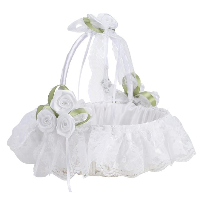 Bruiloft Witte Bloemenmand Zijden Lint Decoratie Elegante Romantische Bloemenmand voor Bruiloftsfotografie white