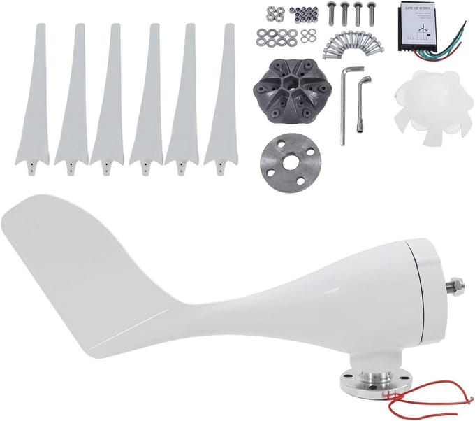Windturbine Generator - Windmolen Set - Off-Grid Stroom - 6-Bladige Constructie - 1.2m Diameter - Grijs