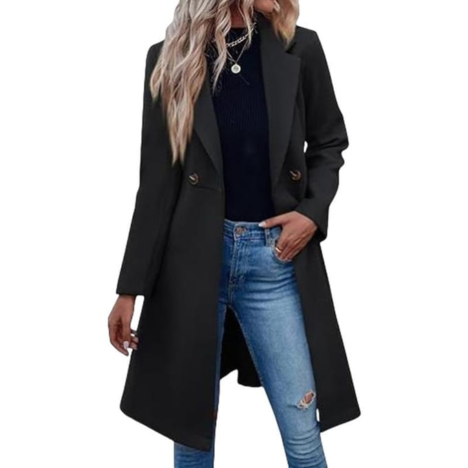 Lange wollen damesjas voor herfst en winter met taille vetersluiting en double-breasted jas XL pink