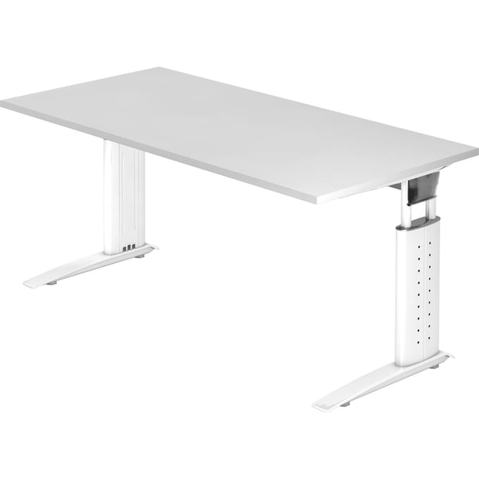 Bureautafel TARVIS, C-poot, vierkant, B 1600 mm, onderstel wit, in hoogte verstelbaar, wit