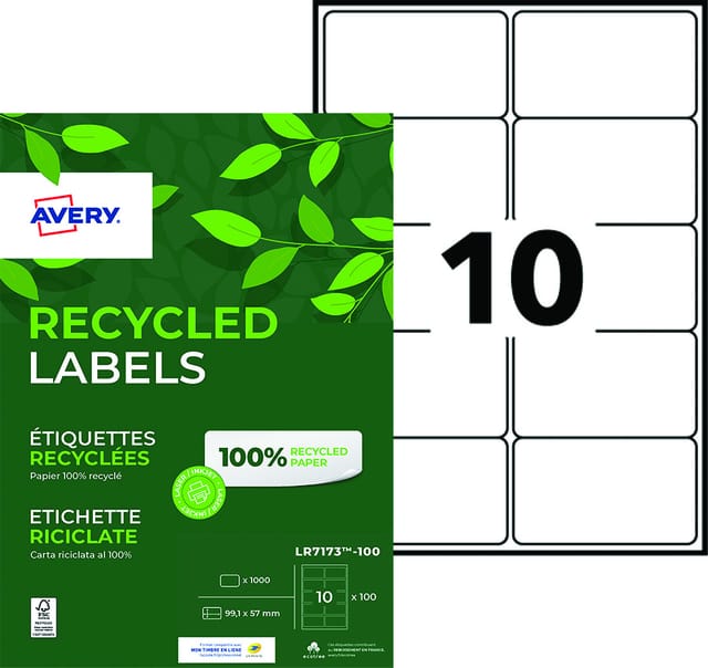 Etiket Avery LR7173-100 99.1x57mm recycled wit 1000 stuks