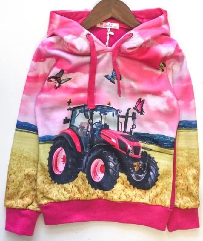 Trui / Hoodie Tractor roze maat 98/104