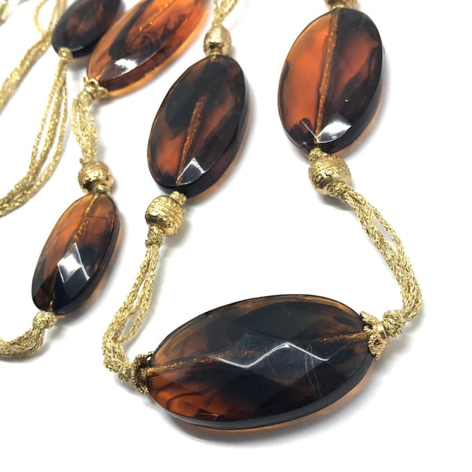 Behave - Lange ketting dames - Elegant retro stijl - Bruin goudkleur - 120 cm