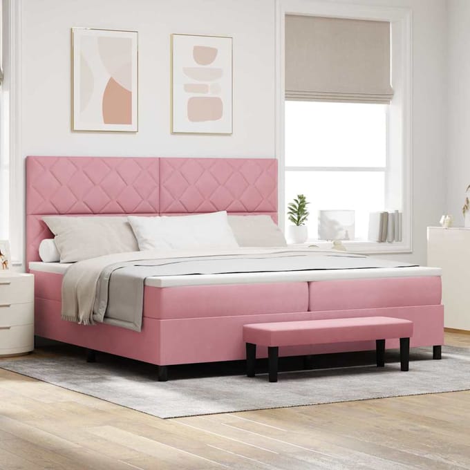 vidaXL - Boxspring - bed - met - hoofdeinde - Roze - 200 - x - 200 - cm - Fluweel