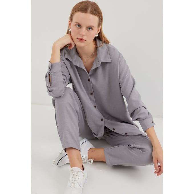 Linnenmix Lange Mouwen Shirt en Broek Set
