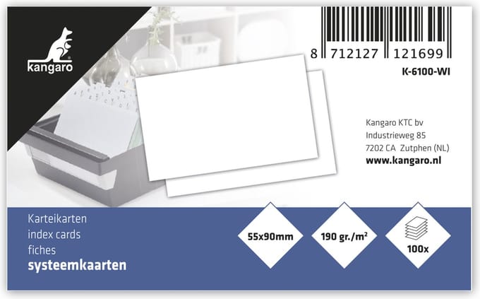 Kangaro systeemkaarten - 55x90mm - blanco - 190 grams - pak a 100 vel