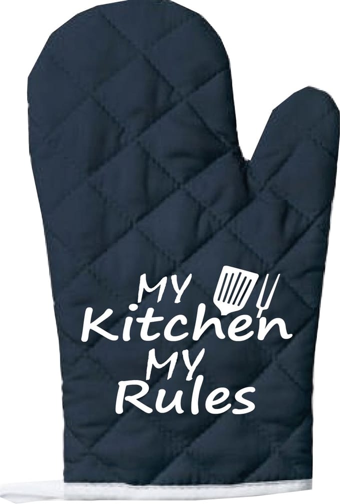 EIZOOK Functionele Ovenwant- Navy Blauw met witte Opdruk My Kitchen My Rules