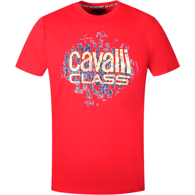 Cavalli Class Gradien Schalen Design Logo Rode T-Shirt