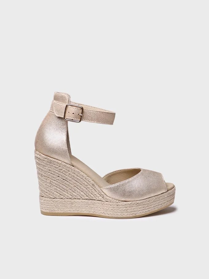 Dames espadrille van leer met hoge hak en sleehak | OTILE