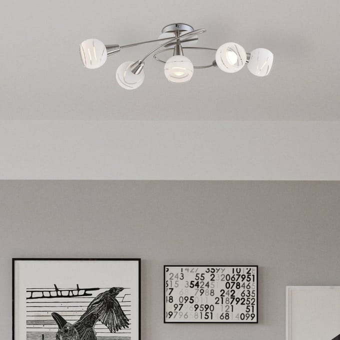 Globo Elliott plafondlamp, lengte 62 cm, mat nikkel, metaal/glas