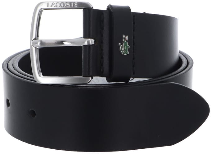 LACOSTE Leren Riem Plain Leather Belt W100 Noir Zwart