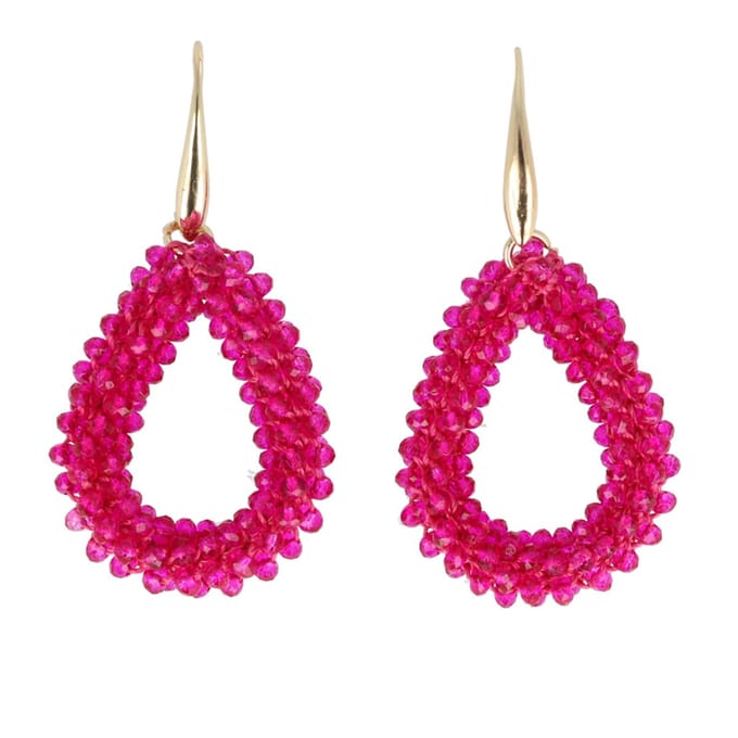 Lajetti - Druppel Oorbel Fuchsia - Dames Oorbellen - Beaded Earrings