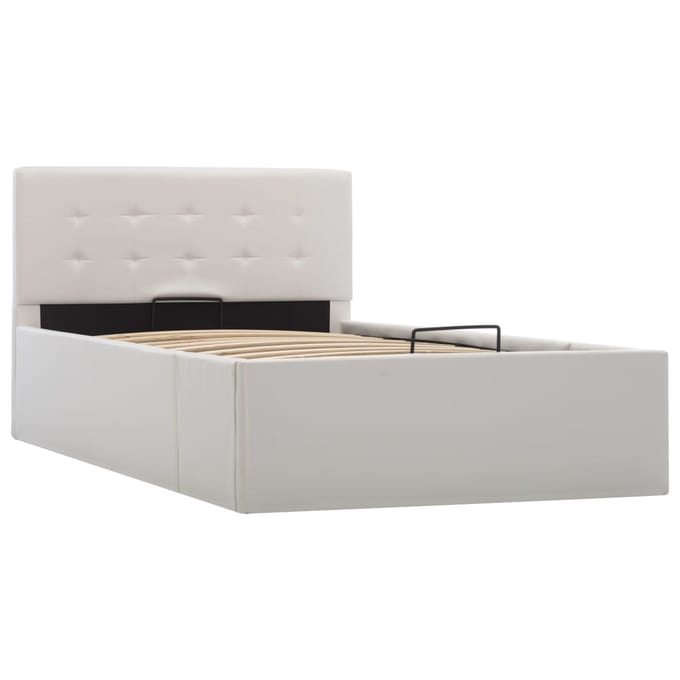 vidaXL - Bedframe - met - opbergruimte - hydraulisch - kunstleer - wit - 90x200 - cm