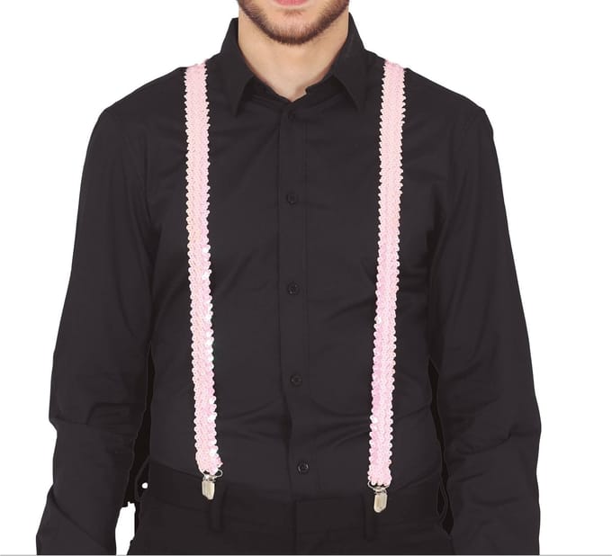 Boland party Carnaval verkleed bretels - pailletten lichtroze - heren/dames - verkleedkleding accessoires