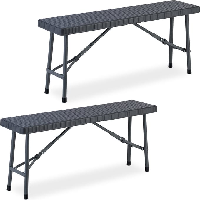 bierbank - 102 cm breed - set van 2 - kunststof - inklapbaar - rotanlook - grijs
