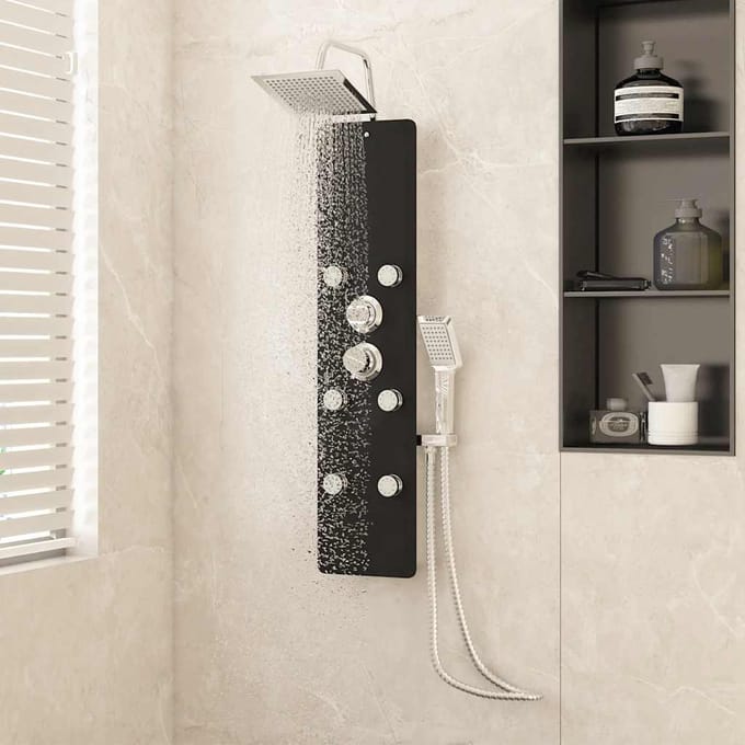vidaXL - Douchepaneel - 25x47,5x130 - cm - glas - zwart