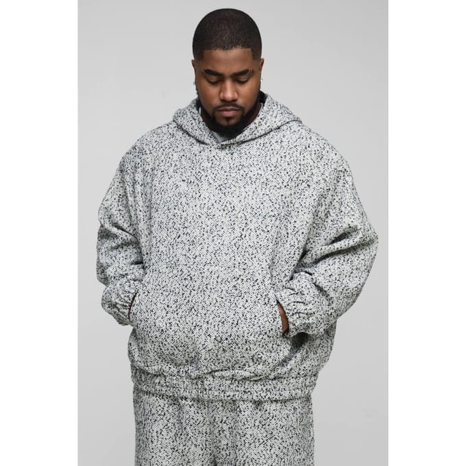 Plus Boucle Boxy Oversized Hoodie | Black | Size 2XL